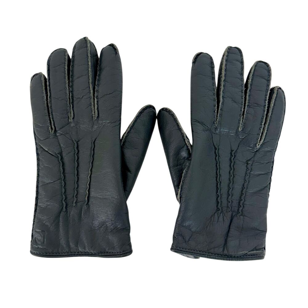 Pierre Cardin Vintage Soft Leather Gloves with Fur Lining Light Navy Women’s S